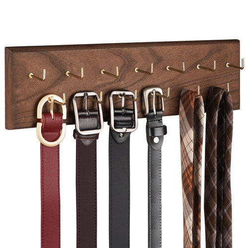 Belt Hanger Wall Mount Belt Organizer for Closet, Holds Over 28 Belts Wooden