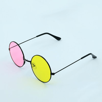 Dual-Tone Retro Round Sunglasses   Pink & Yellow Gradient Lenses