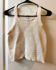 Banana Republic White Cotton Open-Knit Sleeveless Scoop Neck Sweater Tank 2XS