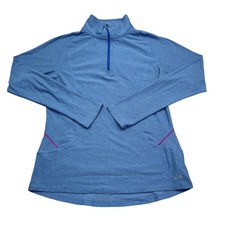 Champion Shirt Womens M Blue Mock Neck Long Sleeve Chest Zip Semi Fitted