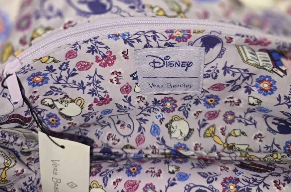 Bolso de Hombro Disney Vera Bradley La Bella y la Bestia Floral Bordado Acolchado Foto 3 de 4