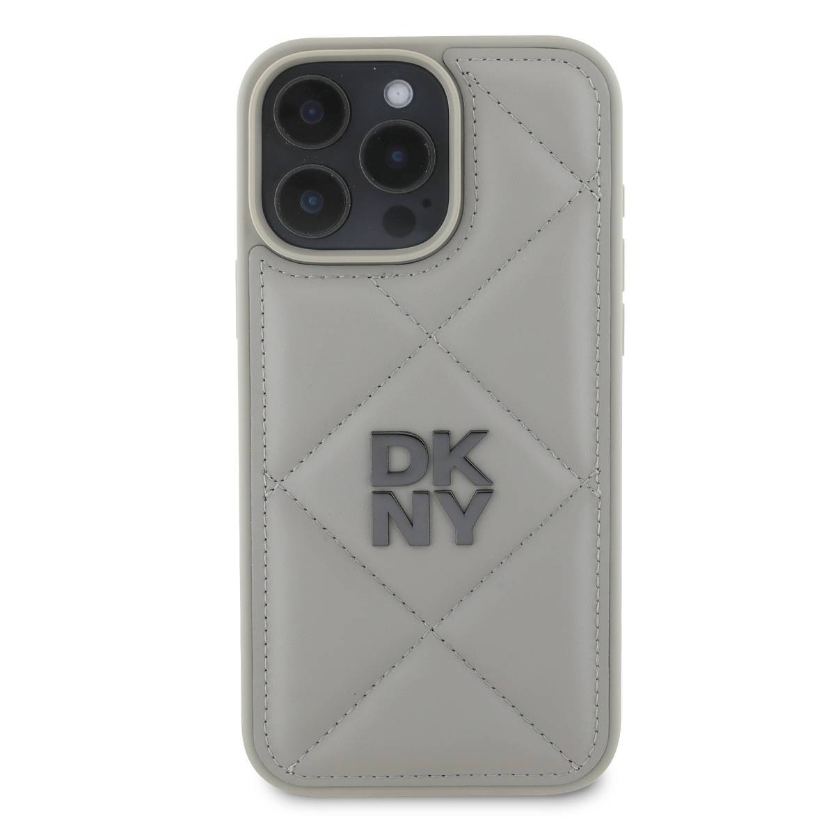 Coque iPhone 16 Pro DKNY Quilted Stack Logo en silicone gris