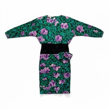 Vintage A.J. Bari 100% Silk Floral Dress Purple Teal Green Rose Print Size 8