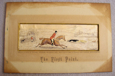 Antique Woven Silk Art The First Point Horse Rider Dogs & Hare Stevengraph 1880