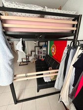 lit mezzanine 2 personnes bois et métal noir