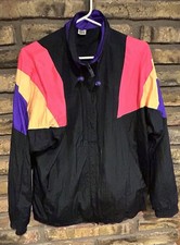90  s Neon Windbreaker Jacket Coat, The Body Co., Medium, Pink, Yell, Purp, Blk