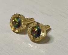 Ancien boutons de manchette en pierre multicolore ton or avec