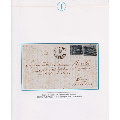 TUSCANY 1851-52 6 CRAZIE SLATE 2 V. US. ON FRONTESPIZIO