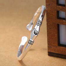 Retro 925 Sterling Silver Handshake Friendship Bracelet Creative Bangle Women