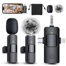 PQRQP 3 in 1 Professional Wireless Lavalier Microphone Mini, Elegant Black