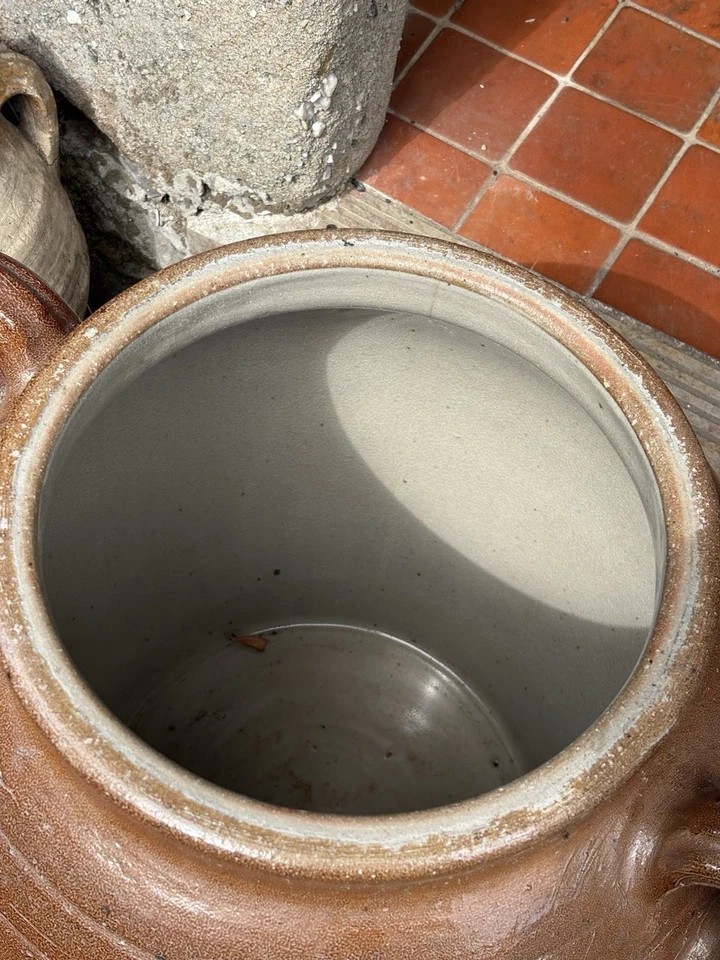 Ancien Saloir Grand Pot Couvert En Grés 40/50 L - Photo 4/4