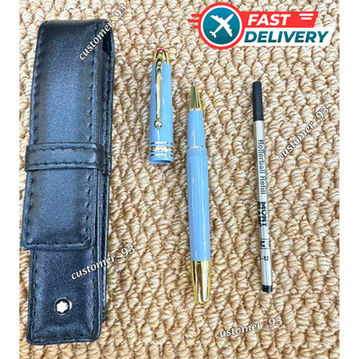 Montblanc Meisterstück 163 Rollerball Pen Light Blue/Gold Trim w/ Leather Case