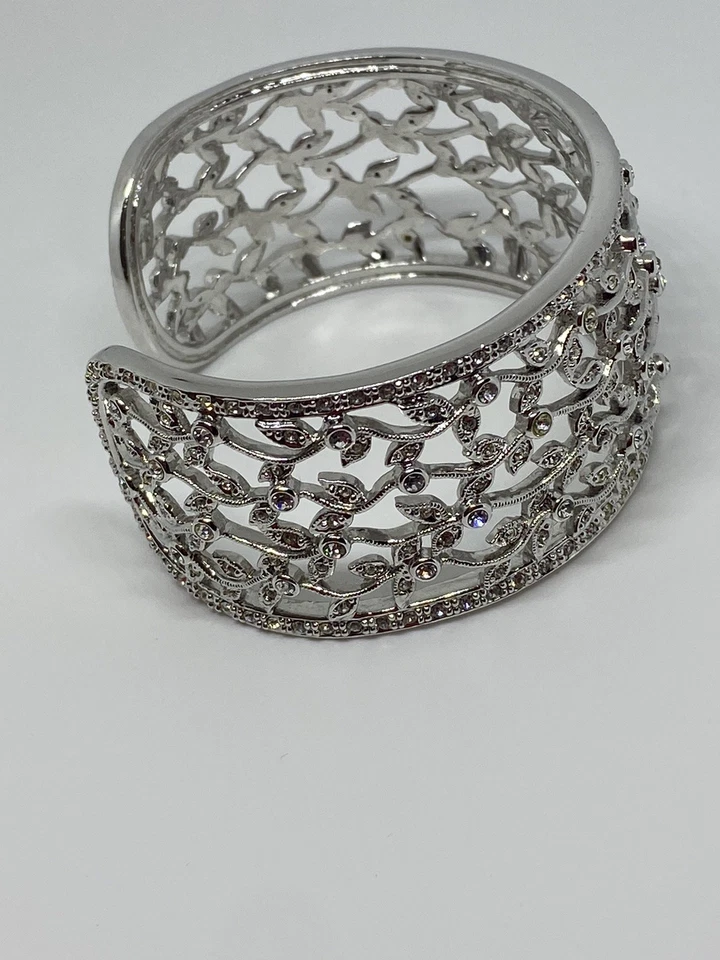 "Brazalete Nadri Scroll Pavé Cristal Floral Declaración Pasarela Novia 6""" Foto 4 de 4