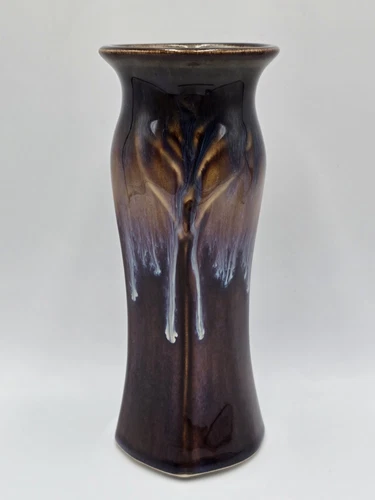 Bill Campbell Studio Art Pottery Lotus Vase Drip Glaze 7.5" Tall Signed