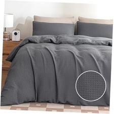Size Waffle Duvet Cover Set - Soft, Breathable, Cooling Luxury 3 Pcs King Gray