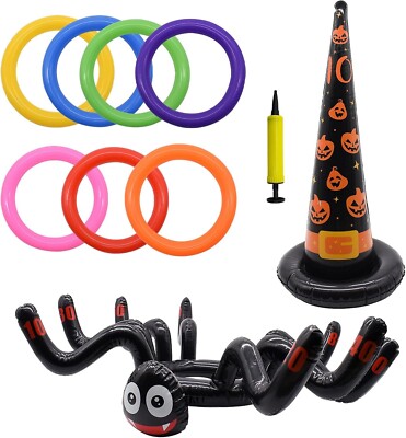 TRIXES Halloween Ring werfen Spiel Set - aufblasbare Spinne und Hut - Luftpumpe inkl.