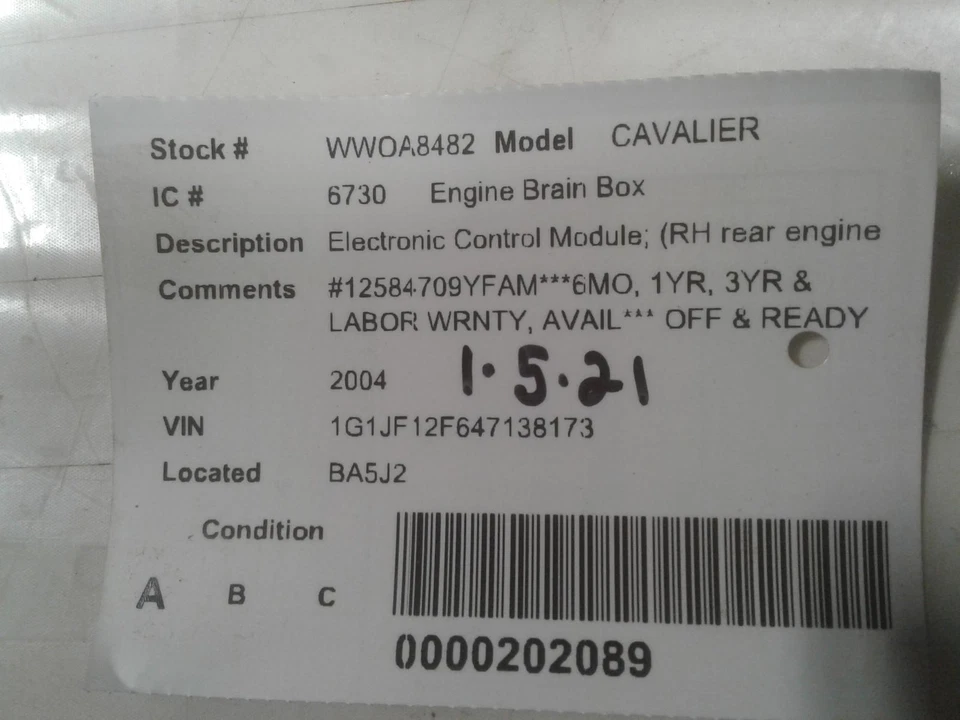 Módulo de control del motor usado (ECM) se adapta a: Chevrolet Cavalier 2004 control electrónico Foto 3 de 4