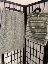 1960S Vintage Women  s Skirt Shirt Set Olive Green Size Medium