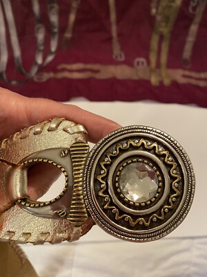 VINTAGE CHICOS GOLD LEATHER BELT Stunning Jeweled Hook  display picture 1