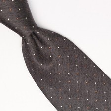 Gladson Mens Wool Silk Necktie Gray Copper White Polka Dot Weave Woven Tie Italy