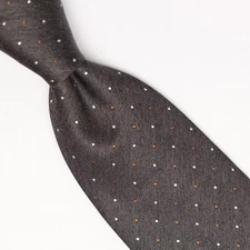 Gladson Mens Wool Silk Necktie Gray Copper White Polka Dot Weave Woven Tie Italy