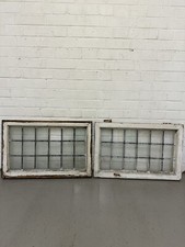 Pair Of Reclaimed Old Leaded Light Panel Wooden Windows 452 x 703mm 450 x 700mm