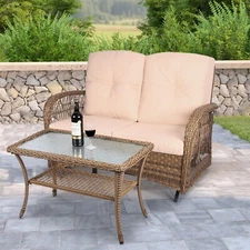 Outdoor Swing Glider Bench 2 Person Loveseat Patio Rocking Chair W/Coffee Table