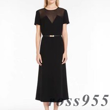 Spring Women Elegant Solid Color Dress Mesh Crewneck Short Sleeve A-line Skirt