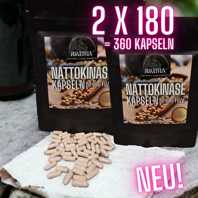 PULVERFUX Nattokinase 360 Kapseln á 100mg XXL Paket - Vegan ⭐Aktion⭐ 2000FU Hochdosiert