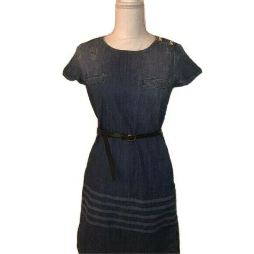 Abito donna Dsquared2 blu denim invecchiato manica corta cintura a scatto