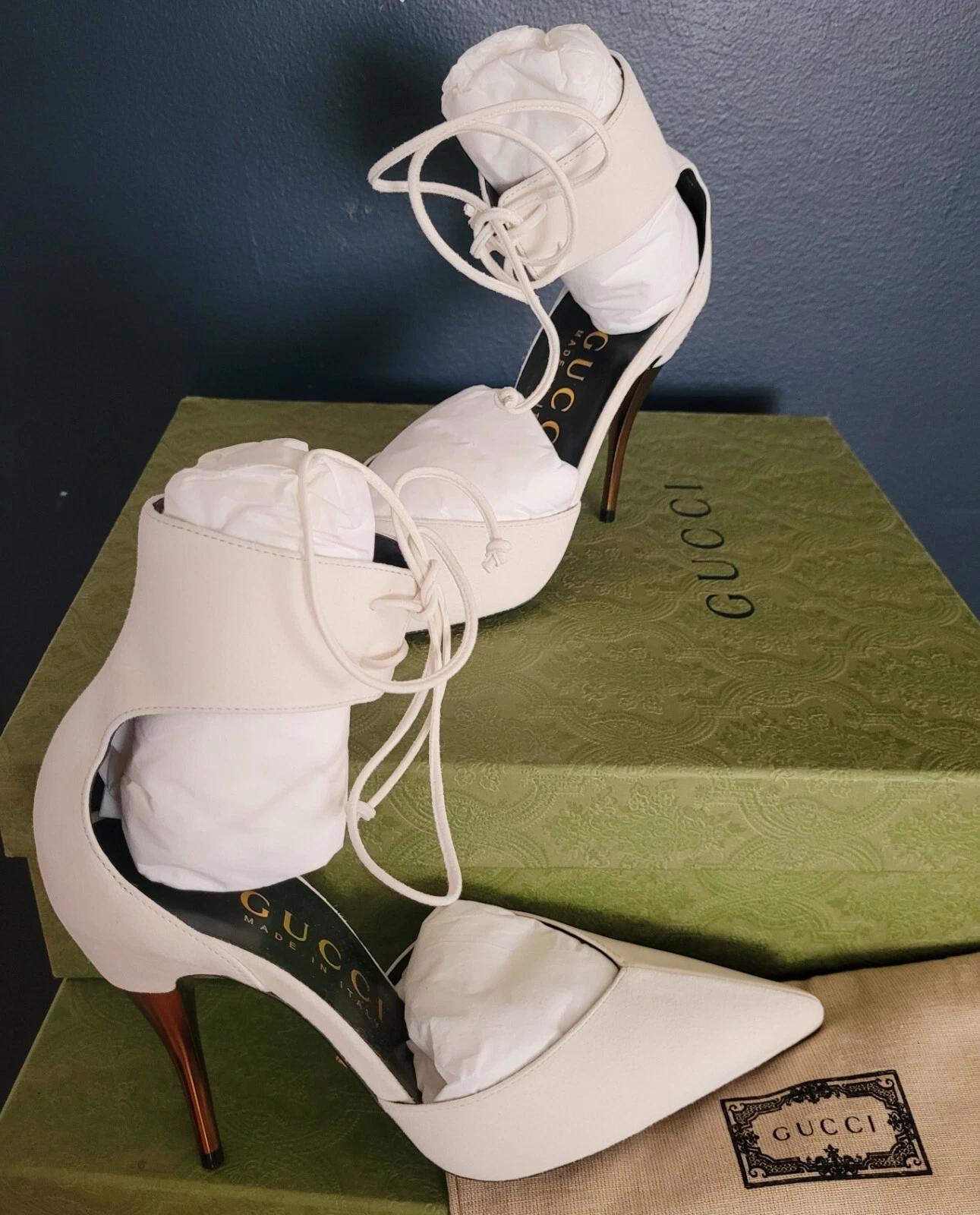 NEUF AUTHENTIQUE ESCARPIN GUCCI TALON HAUT AVEC BRASSARD CHEVILLE GUCCI 40,5 (US 10,5)