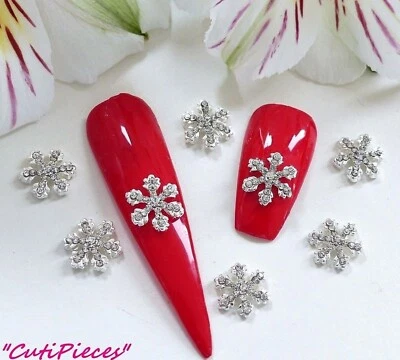 3D Nail Art Christmas Silver Rhinestone Diamante Snowflake Alloy Metallic
