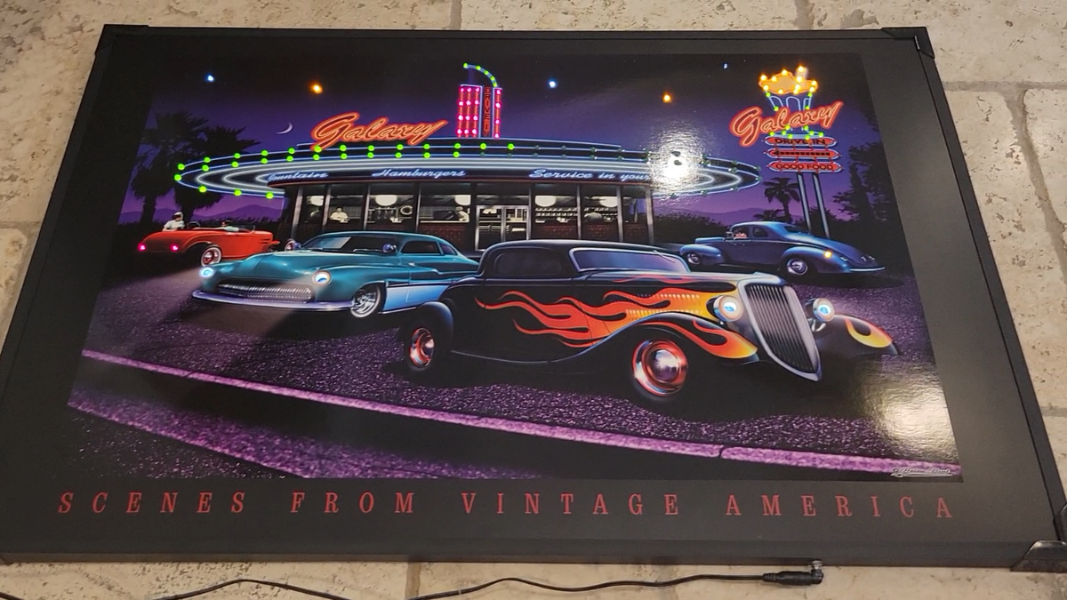 LED ライティング ポスターROAD SIDE of AMERICA Roadside Diner Hot Rods Scenes From Vintage America LED Art 36 x