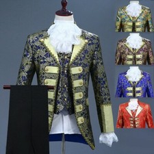 Mens 3 Piece Suit Embroidered Jacket Vest Victorian Costume Pants Trousers Cool