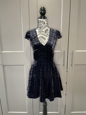 Jack Wills Velvet Blue Skater Dress Size UK