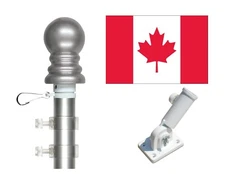 Canada 3'x5' Polyester Flag & Spinner Flagpole Set w/Adjustable Bracket