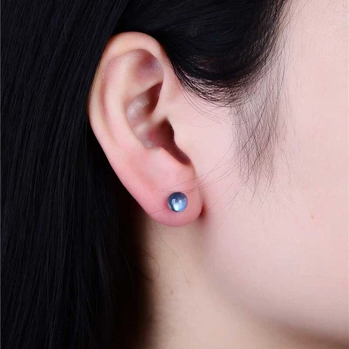 Labradorite November Birthstone Healing Reiki Chakra Minimalist Stud Earrings - Picture 3 of 4