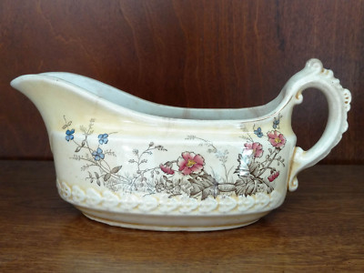 Wedgwood & Co Primula Pattern ANTIQUE Gravy Boat Victorian Era Rare Unicorn Mark