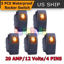 5x Waterproof Marine Boat Car Rocker Switch 12v Spst Onoff 4pin Orange Led 5x Waterproof Marine Boat Car Rocker Switch 12v Spst Onoff 4pin Orange Led