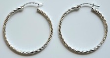 Hoop Earrings Diamond Cut 925 Sterling Silver 1" 3/8 inch Round 2 mm Thick 20