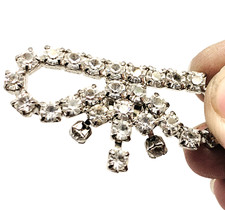 Sparkly Vtg Mid-Century 1950s Rhinestone Paste Shoe Clips Articulated Bow Dangle