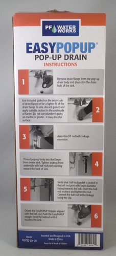 PF WaterWorks Bathroom Sink/Lavatory Pop-Up Drain Easy Install/Remove Stopper - Picture 2 of 4