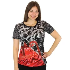 Laurel Burch Tee Shirt Black Red Feline Cat Med-XXL 100% Polyester