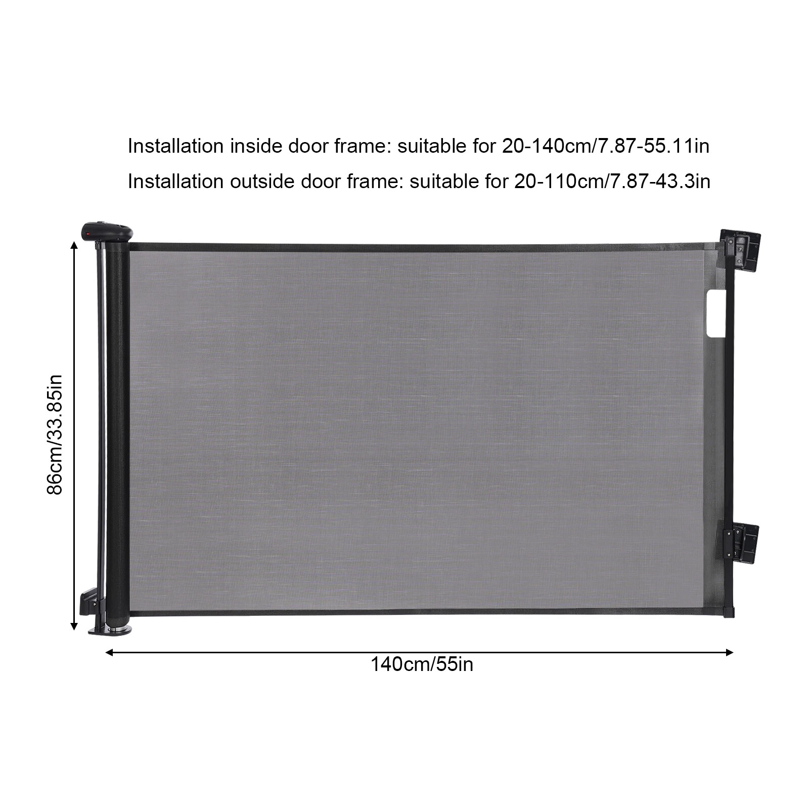 140*86cm Retractable Baby Gate Black Retractable Safety Mesh Indoor&Outdoor