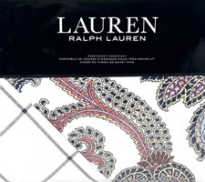 Lauren Ralph Lauren Carter Paisley King Duvet Cover Set 3 Piece Navy Coral New
