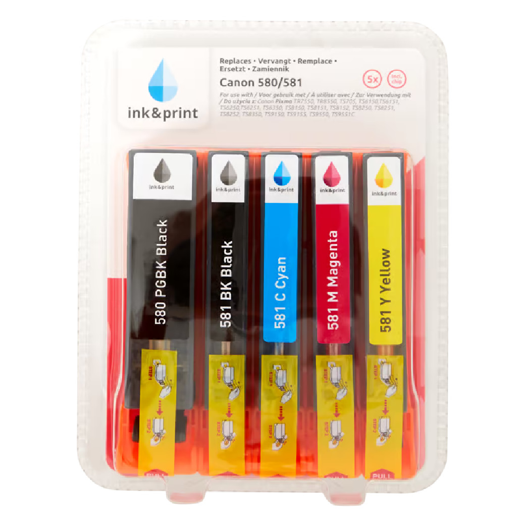 Cartouches Canon 580 581 compatibles pack de 5 encres pour imprimante Pixma
