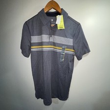 NWT All In Motion Men's Moisture Wicking Polo Button Shirt Gray Stripe Sz Small