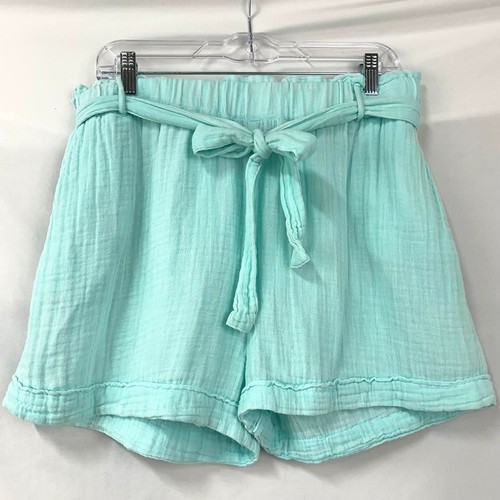 SIMPLY SOUTHERN Teal 100% COTTON Gauze Elastic Waist Shorts Belted Plus Size XXL