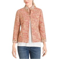 Chico s Womens Orange Tweed Rhinestone Trim Sophisticated Blazer Jacket 2 Med