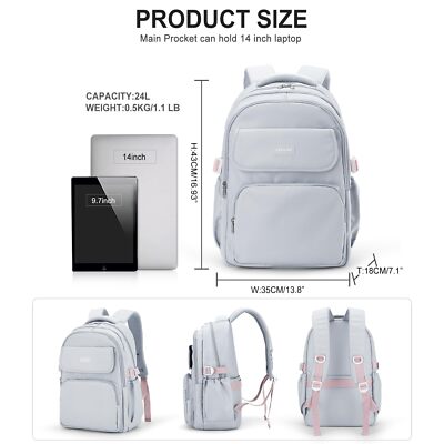 WEPOET Basic School Backpack For Women & Teens - Waterproof Laptop Bookbag, Grey, 13-15.6 Inch - View #9